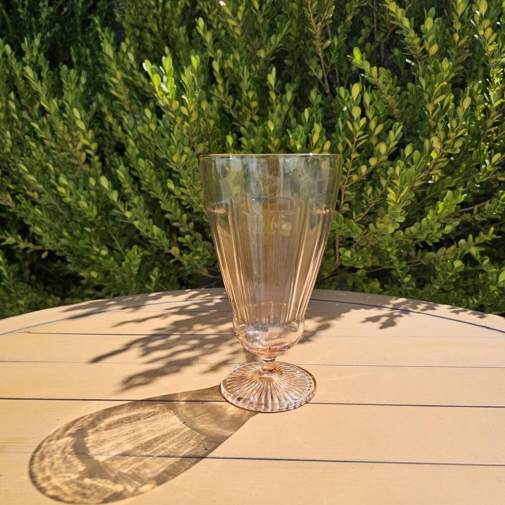 Vintage Pink Depression Ribbed Glass Footed Tumbler